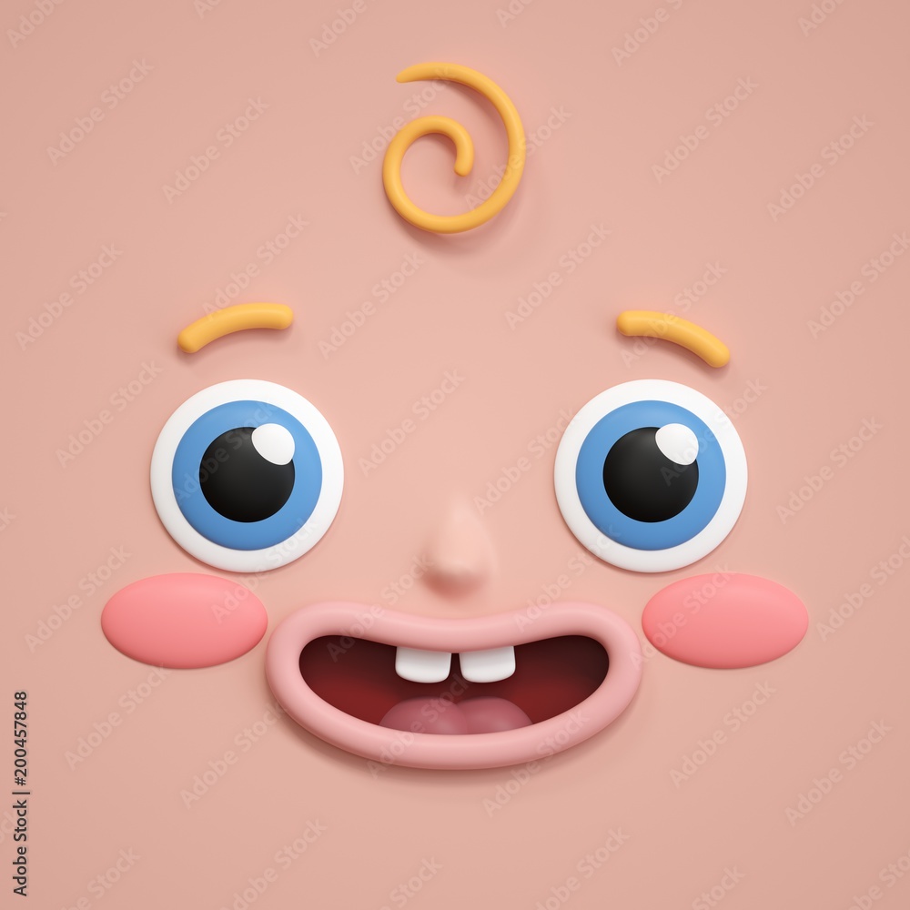 3d render, cute happy face icon, emotional facial expression, baby shower,  surprised, amazed, emoji icon, cartoon character Stock Illustration | Adobe  Stock