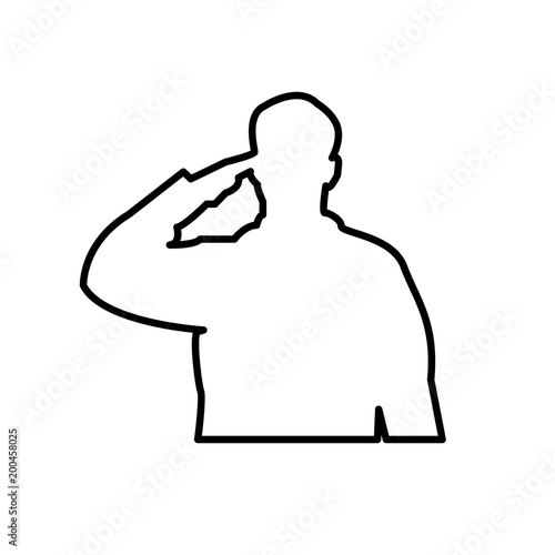 saluting soldier outline on white background