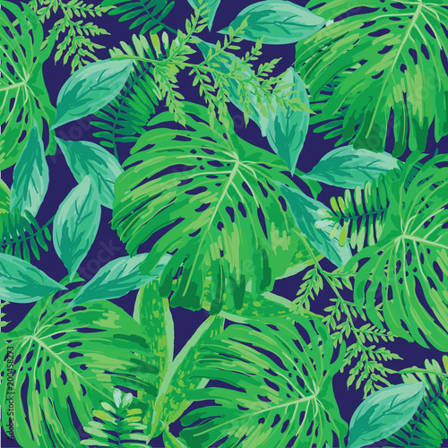 Fototapeta Naklejka Na Ścianę i Meble -  ropical palm leaves, jungle leaf seamless floral pattern background