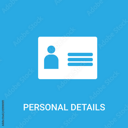 personal details icon on blue background, in white, vector icon illustration