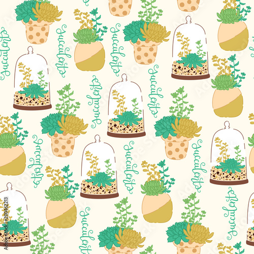 Succulents vector seamless pattern