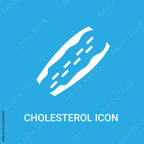 cholesterol icon on blue background, in white, vector icon illustration