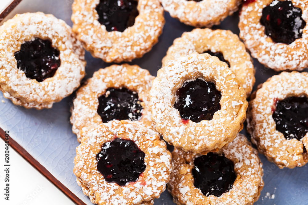Shortbread Cookies With Jam Or Jelly Centers. Selective focus.