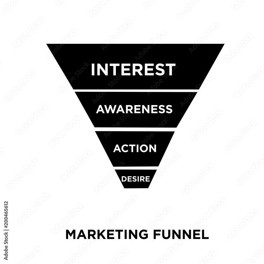 marketing funnel on white background, in black, vector icon illustration marketing funnel on white background, in black, vector icon illustration