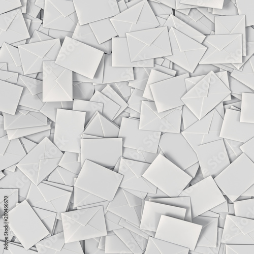 Large pile of rectangular white envelopes full frame
