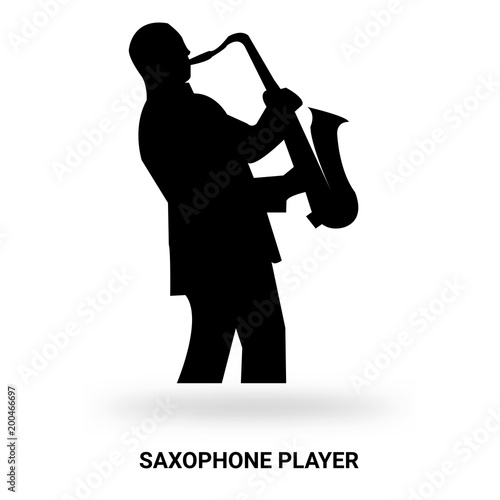 saxophone player silhouette isolated on white background