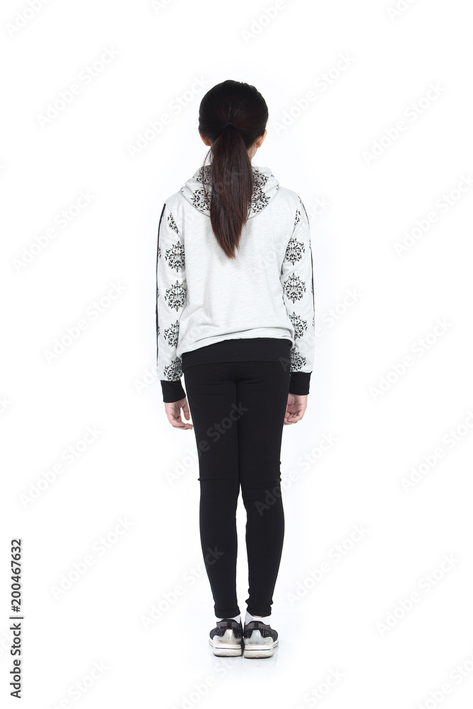 Fototapeta premium Little Girl warm up exercise in white background studio lighting