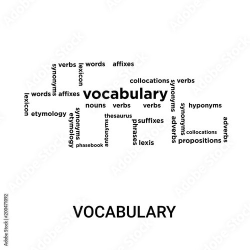 vocabulary icon on white background, in black, vector icon illustration