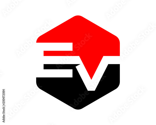 e and v hexagon initial typography typeface logotype alphabet font image vector icon