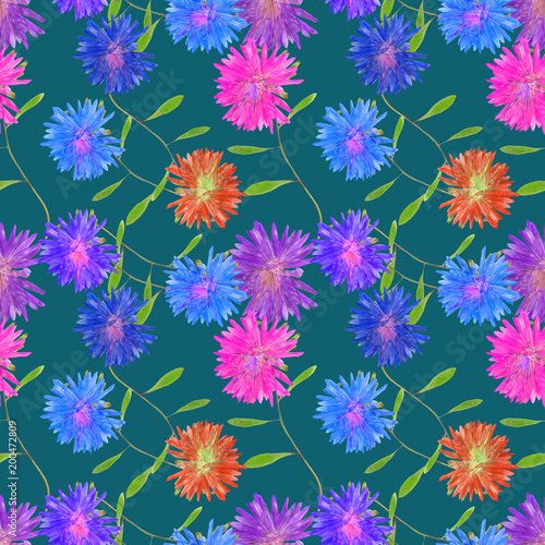 Aster, Michaelmas daisy. Seamless pattern texture of flowers. Floral background, photo collage © svrid79