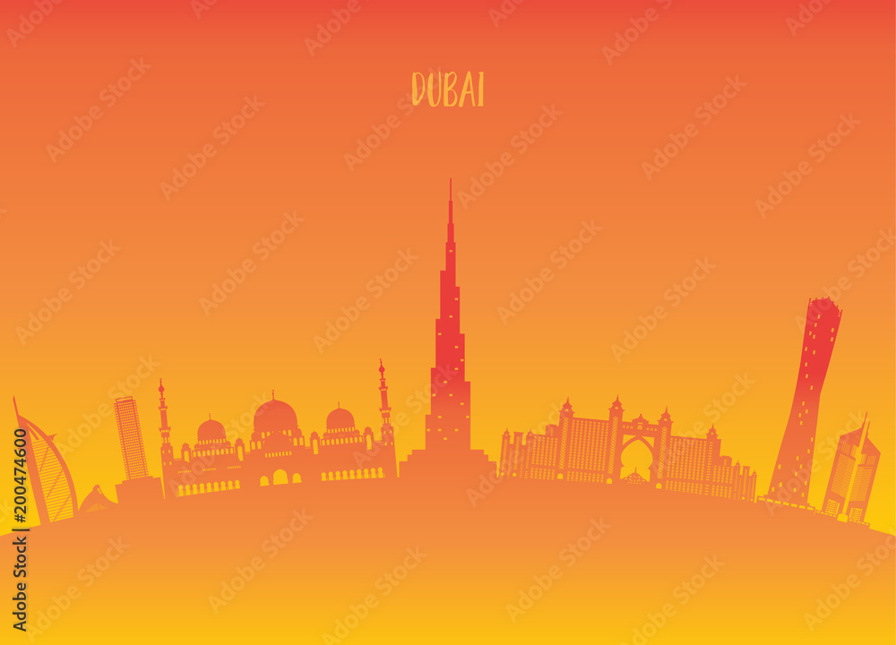 Dubai Landmark Global Travel And Journey paper background. Vector Design Template.used for your advertisement, book, banner, template, travel business or presentation.