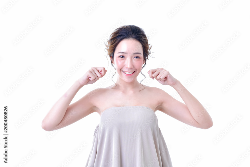 The concept of healthy beautiful woman. Beautiful women keep healthy. Beautiful women take care of skin health. Beautiful girl on white background The concept of healthy beautiful woman. Beautiful women keep healthy. Beautiful women take care of skin health. Beautiful girl on white background