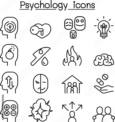 Psychology icon set in thin line style