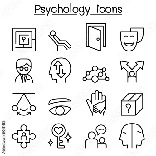 Psychology icon set in thin line style