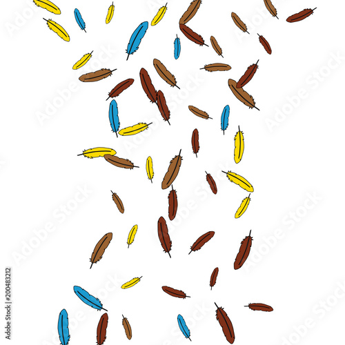 Colorful feathers. Prints of Colored feathers Design for Goods for Pets. Simple Pattern for Print, Logo or Poster. Vector Confetti Background.