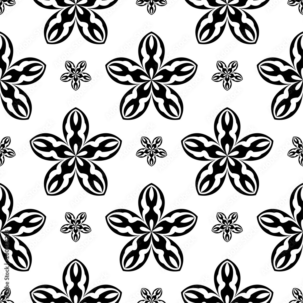 Black floral seamless ornament on white background