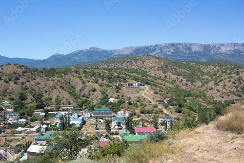 Magnificent view of the mountains and houses of the peninsula Crimea.