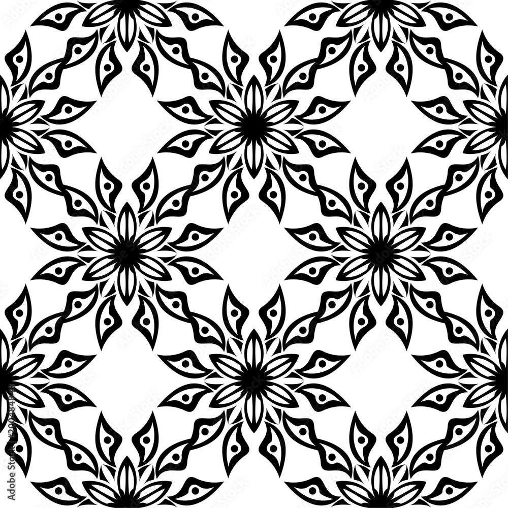 Black floral seamless design on white background Black floral seamless design on white background