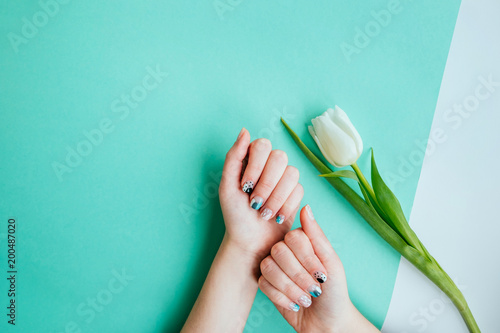 Spring manicure with tulip