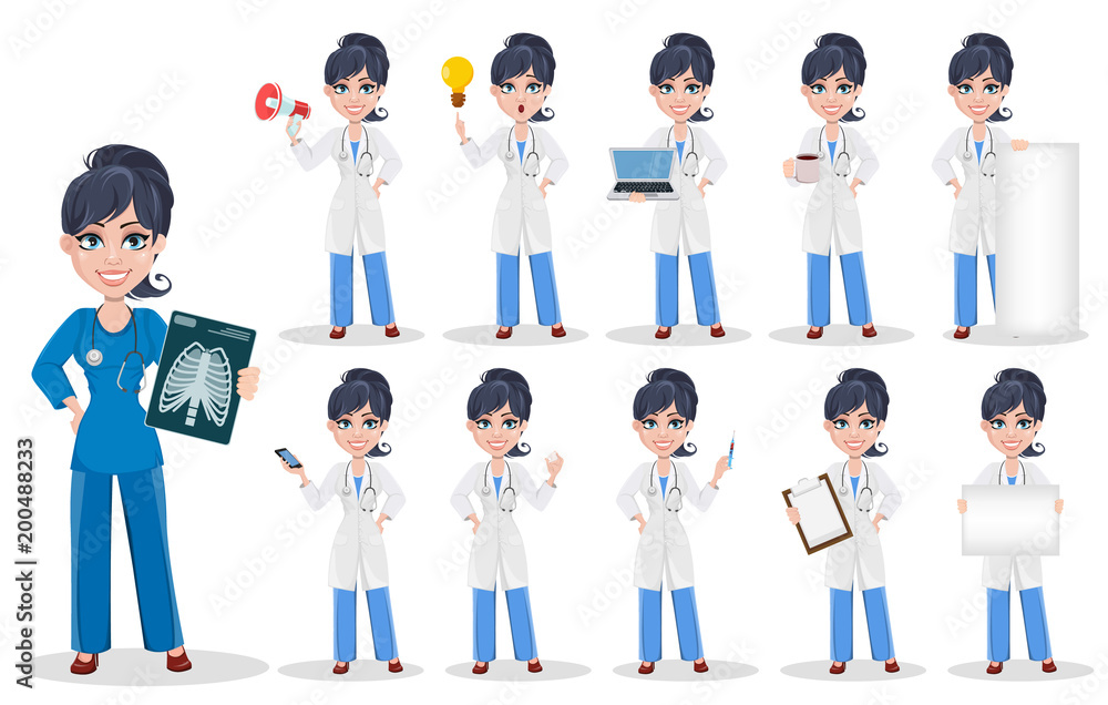 Doctor woman, professional medical staff, set Doctor woman, professional medical staff, set