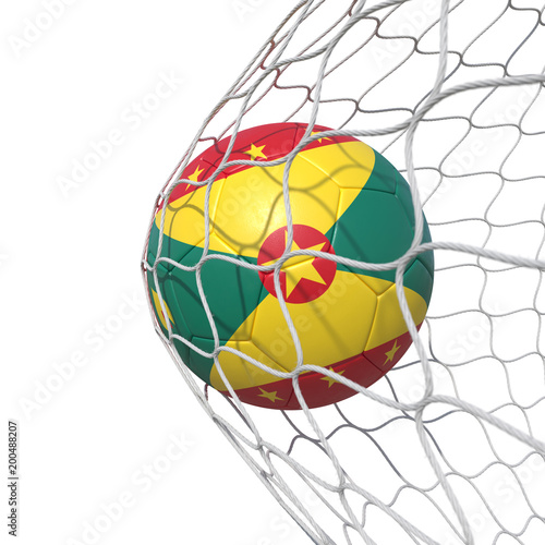 Grenada Grenadian flag soccer ball inside the net  in a net.
