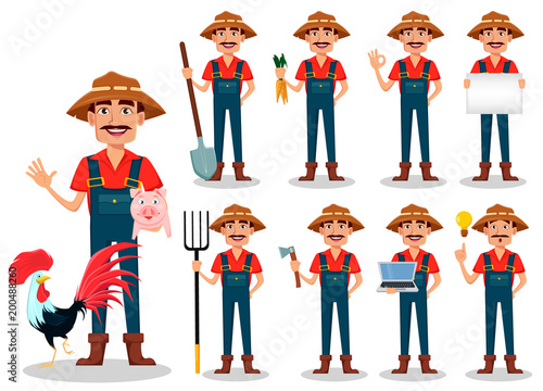 Farmer cartoon character, set