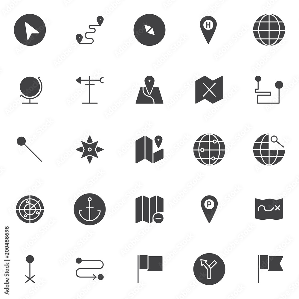 Location vector icons set, modern solid symbol collection, filled style ...