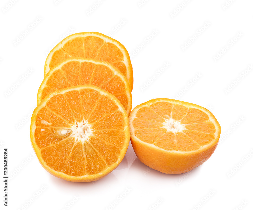 Orange. Whole and halves isolated on the white background Orange. Whole and halves isolated on the white background