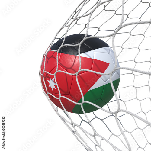 Jordan Jordanian flag soccer ball inside the net, in a net.