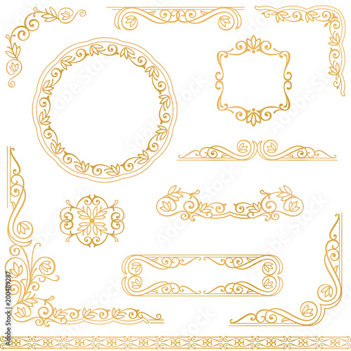 Vintage gold decorative frames design element set