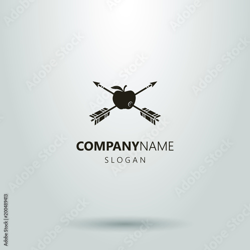 logo of two arrows pierced an apple. black and white icon. frameless target hit icon