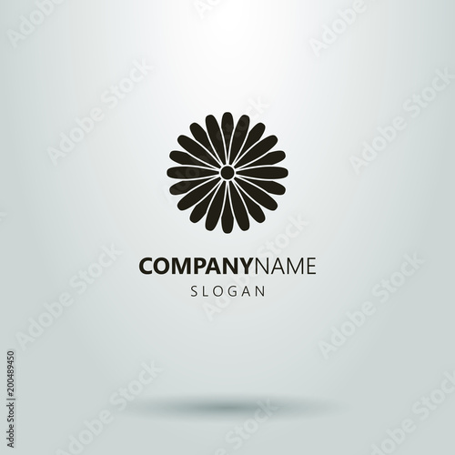 logo of a multi-leaf round flower. black and white icon. frameless pictogram of a flower bud in Japanese style