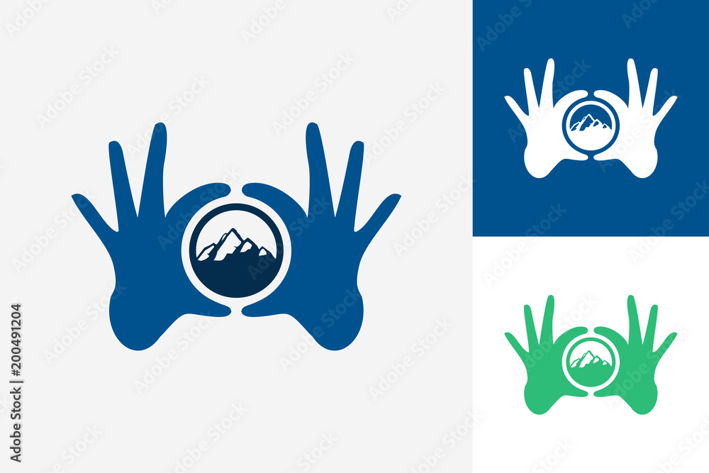 Fototapeta premium Hand Circle Mountain Logo Template Design Vector, Emblem, Design Concept, Creative Symbol, Icon