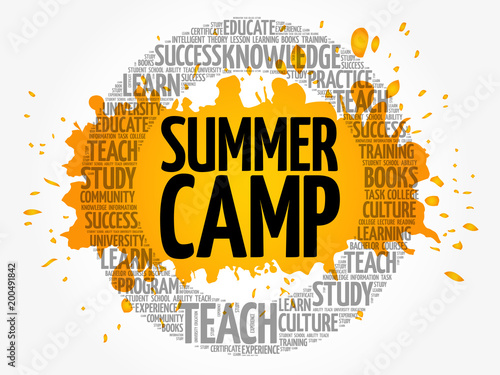 Summer Camp word cloud collage, education concept background