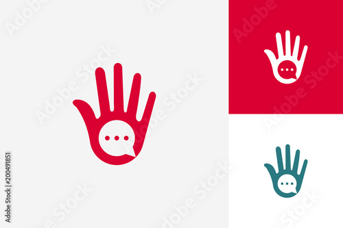 High Five Hand Chat Logo Template Design Vector, Emblem, Design Concept, Creative Symbol, Icon