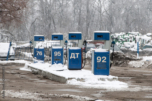 Old gas station pumps with Russian lettering. photo