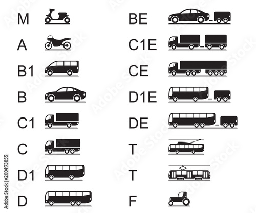 Driving licences for different road vehicles - vector illustration