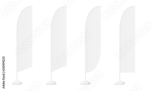 Set of four advertising flags various shapes isolated on white background. Vector illustration