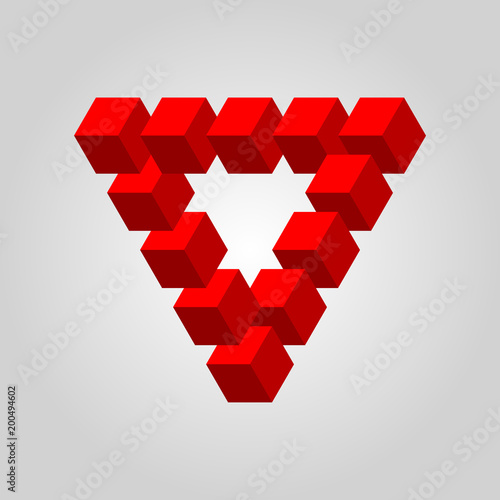 Penrose triangle constructed of blocks isometric icon. Penrose triangle symbol. 3d design. Stock - Vector illustration