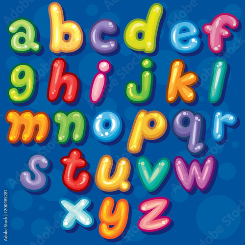 Cute Bubble a-z lowercase Font Set, Cute vect