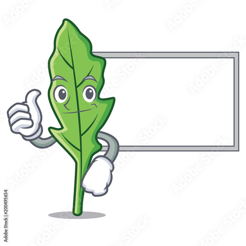 Thumbs up with board arugula character cartoon style