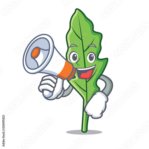 With megaphone arugula character cartoon style