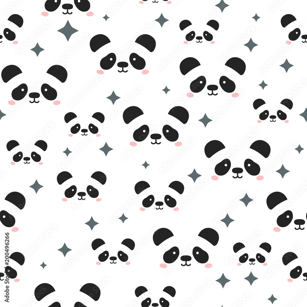 Cute panda face. Seamless wallpaper. Seamless Pattern of Cartoon Panda Face  Design on White Background Stock Vector | Adobe Stock