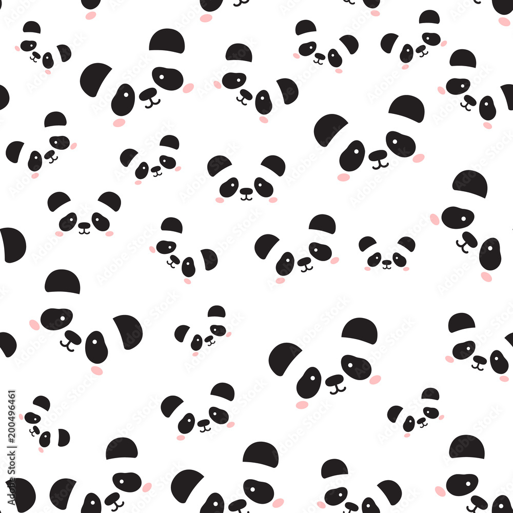 Cute panda face. Seamless wallpaper. Seamless Pattern of Cartoon Panda Face Design on White Background
