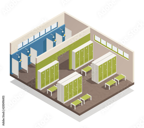 Locker Dressing Room Isometric Composition 