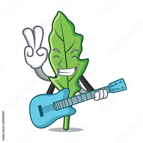 With guitar arugula mascot cartoon style