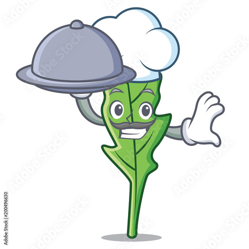 Chef with food arugula mascot cartoon style