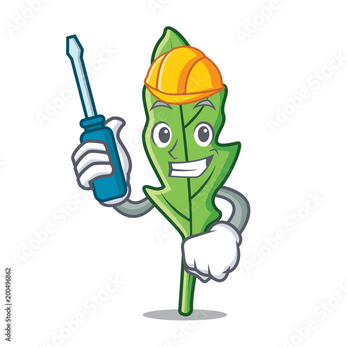 Automotive arugula mascot cartoon style