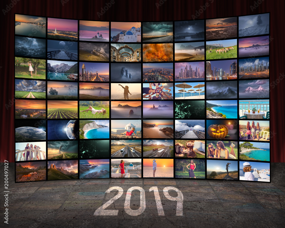 2019 year and technology concept as video wall 2019 year and technology concept as video wall
