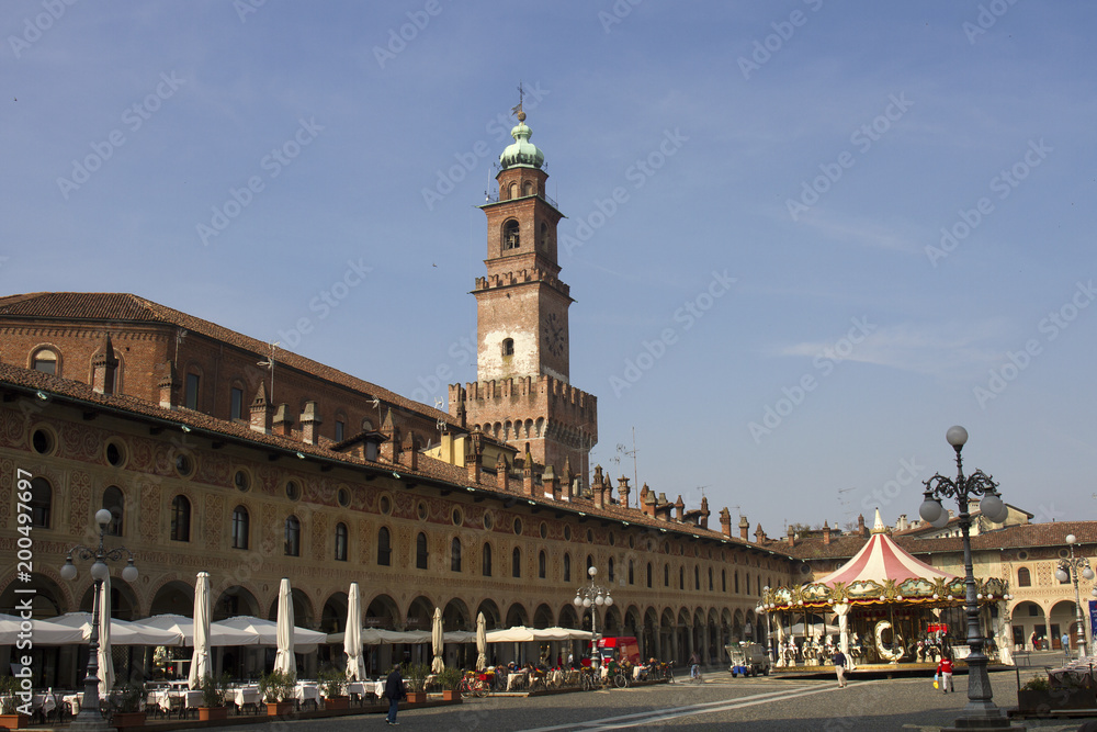 Vigevano, Italy, Lombardy,04/10/2018 view of renaissance monumental central square